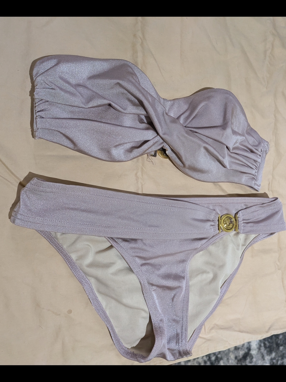 Victoria's Secret Shimmery Lilac Bandeau Bikini with Gold Accent